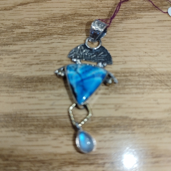 New Dendritic agate and moonstone sterling silver pendant - Picture 6 of 7